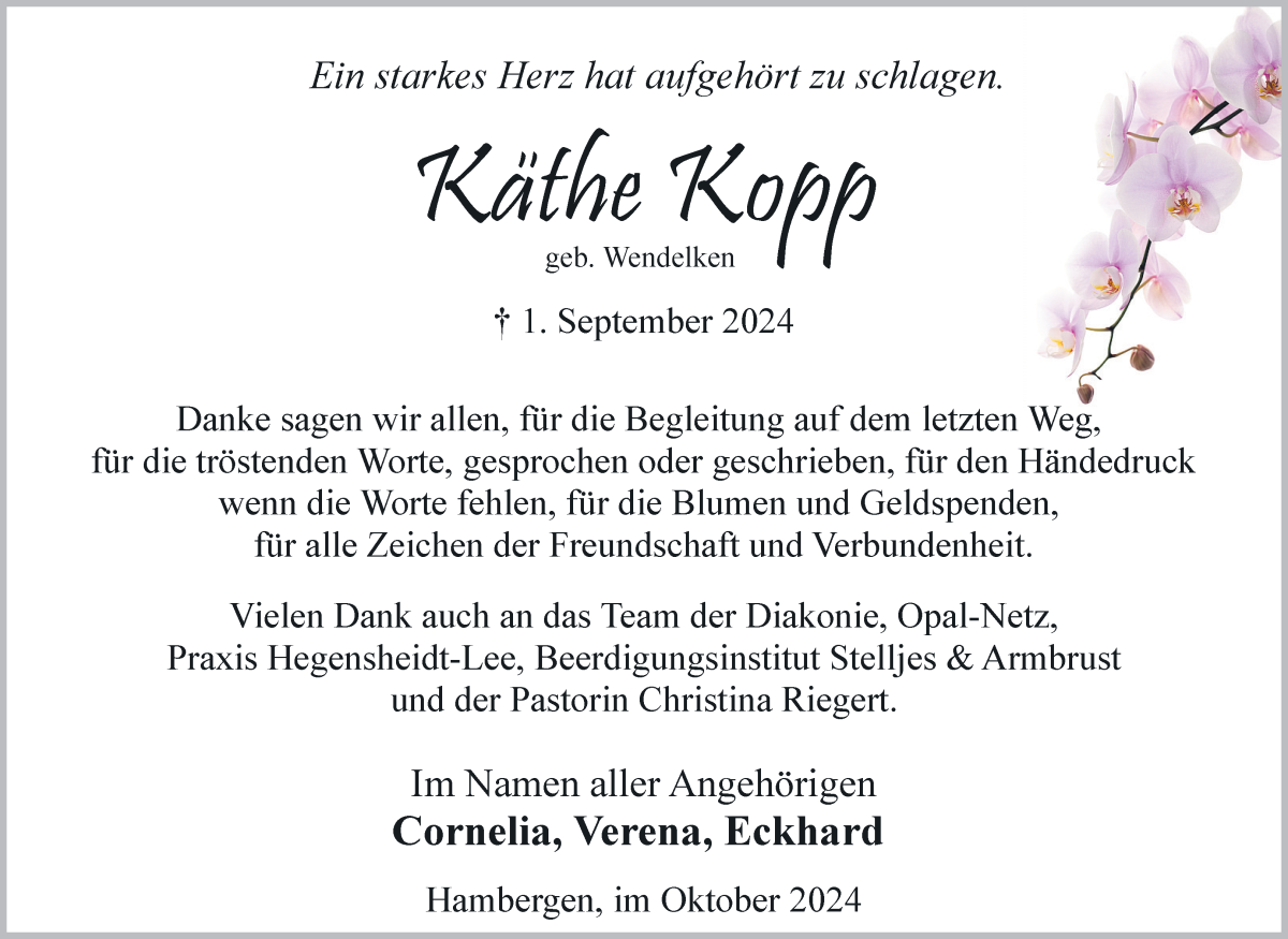 Traueranzeige von Käthe Kopp von Osterholzer Kreisblatt