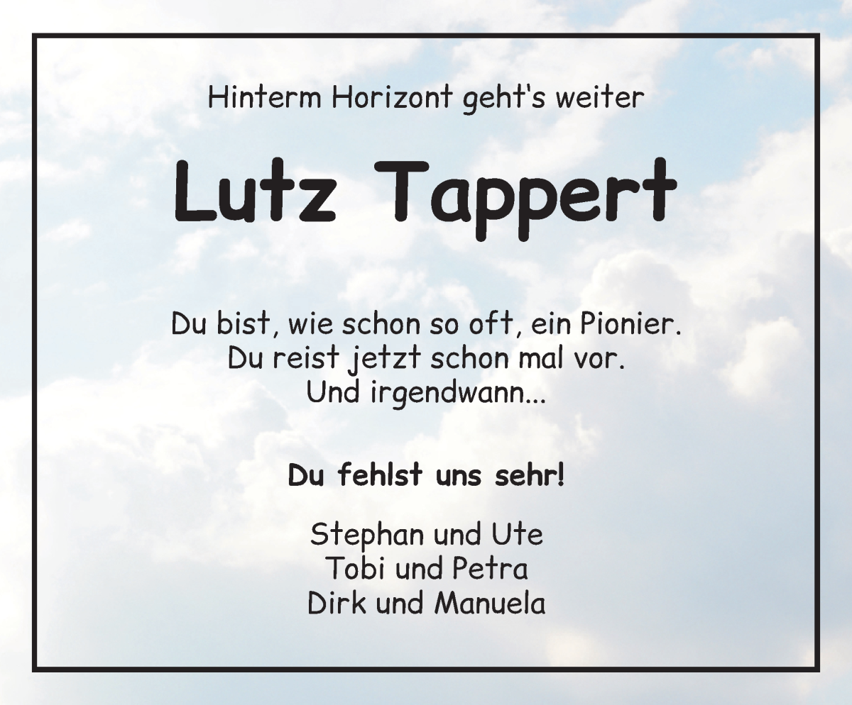  Traueranzeige für Lutz Tappert vom 26.10.2024 aus WESER-KURIER