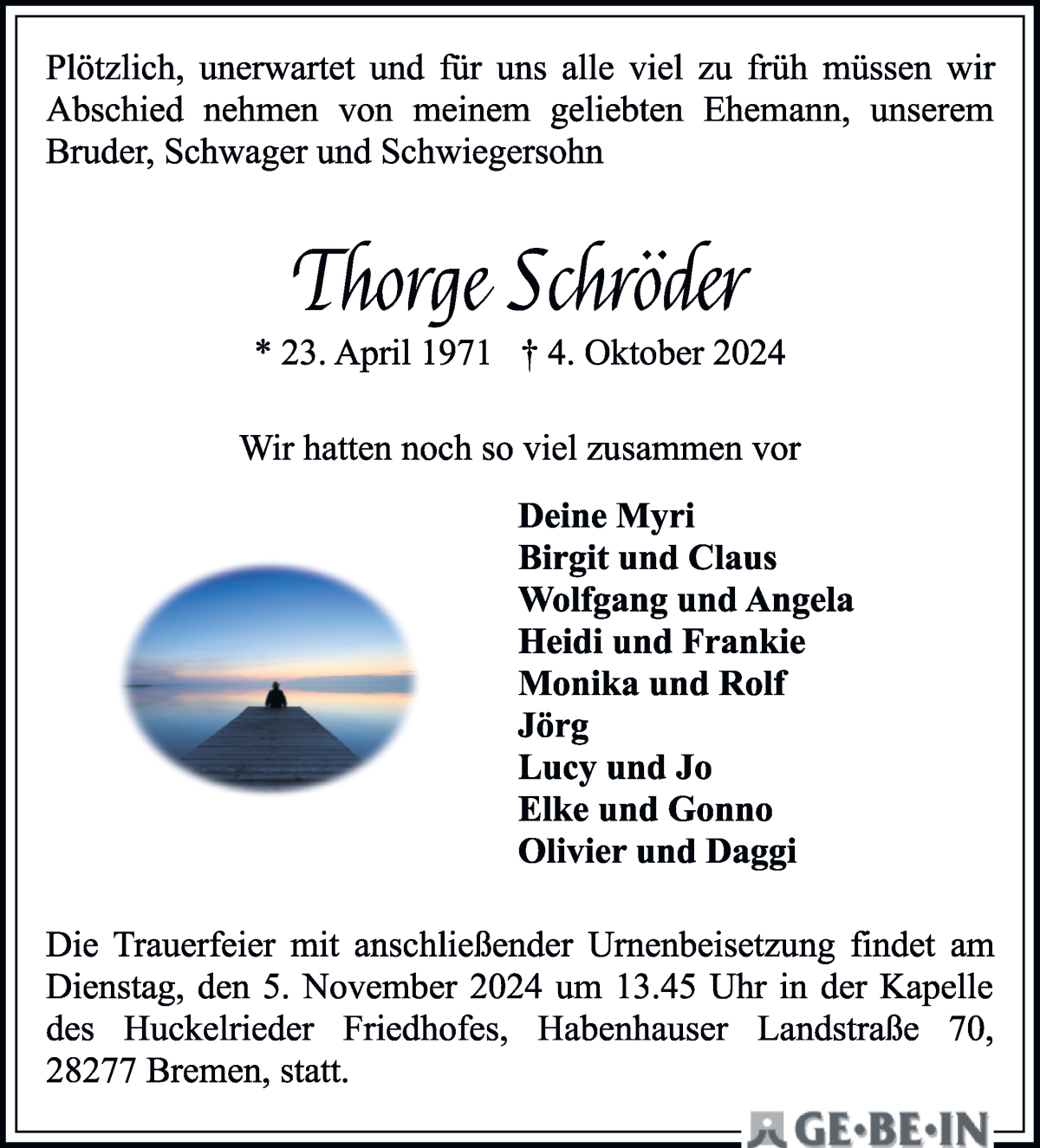  Traueranzeige für Thorge Schröder vom 12.10.2024 aus WESER-KURIER