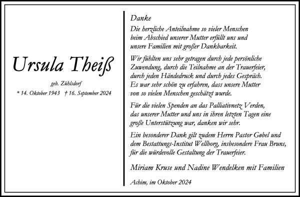 Traueranzeige von Ursula Theiß