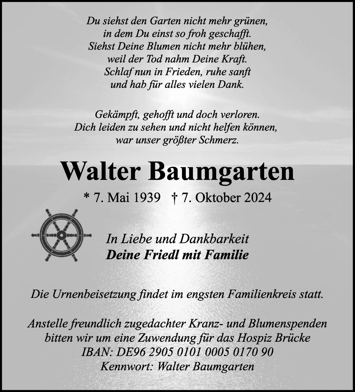 Traueranzeige von Walter Baumgarten von WESER-KURIER