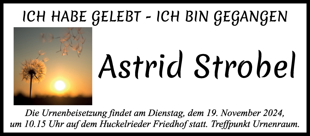 Traueranzeige von Astrid Strobel von WESER-KURIER