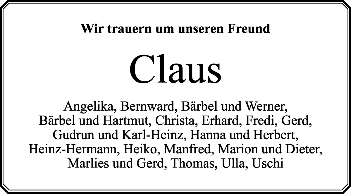 Traueranzeige von Claus Petereit von Wuemme Zeitung