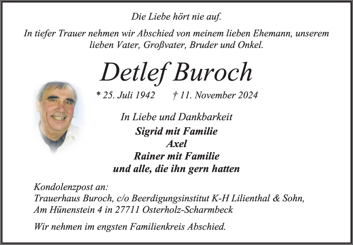 Traueranzeige von Detlef Buroch von Osterholzer Kreisblatt