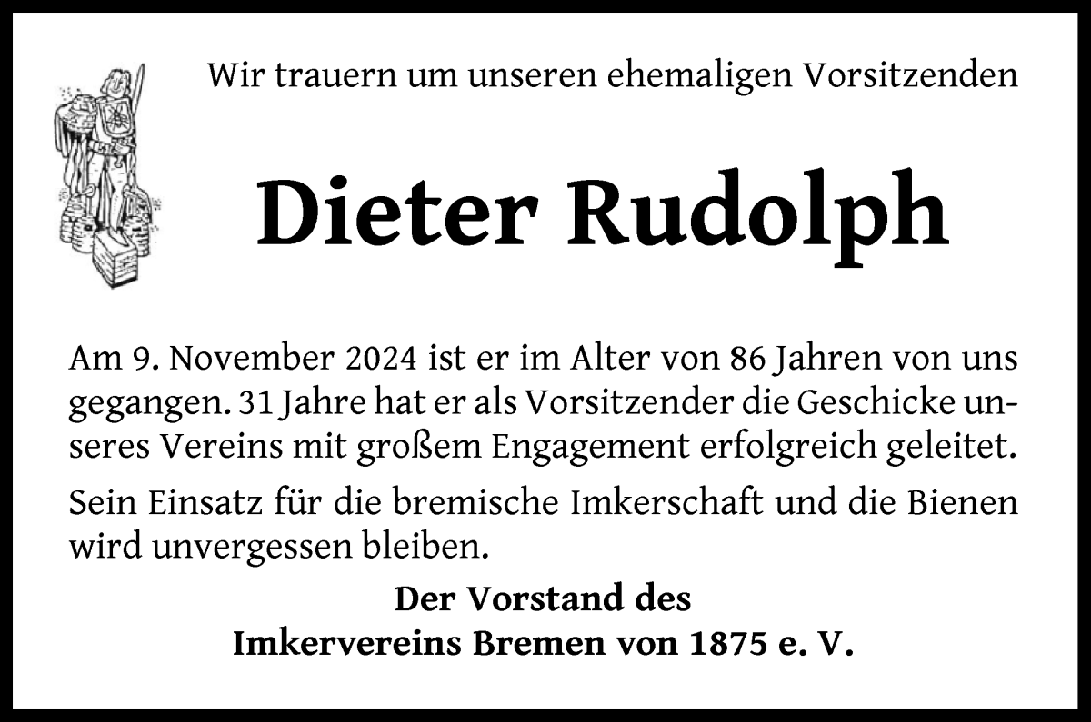 Traueranzeige von Dieter Rudolph von WESER-KURIER