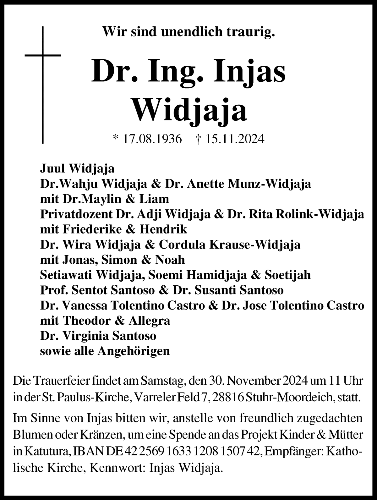 Traueranzeige von Dr. Ing. Injas Widjaja von WESER-KURIER