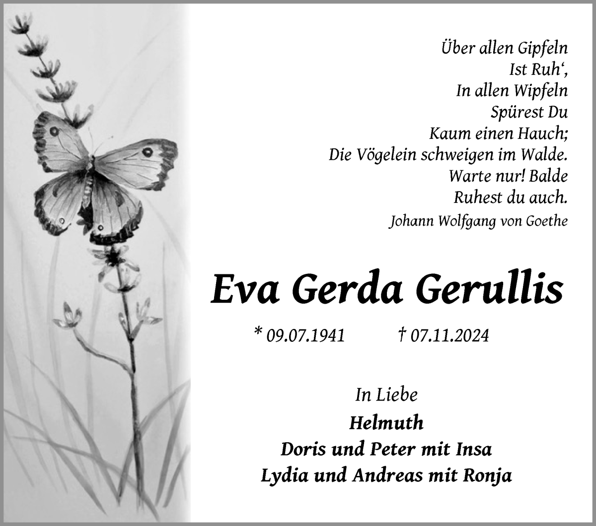 Traueranzeige von Eva Gerda Gerullis von WESER-KURIER