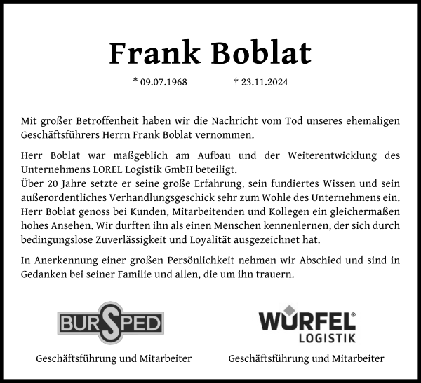 Traueranzeige von Frank Boblat