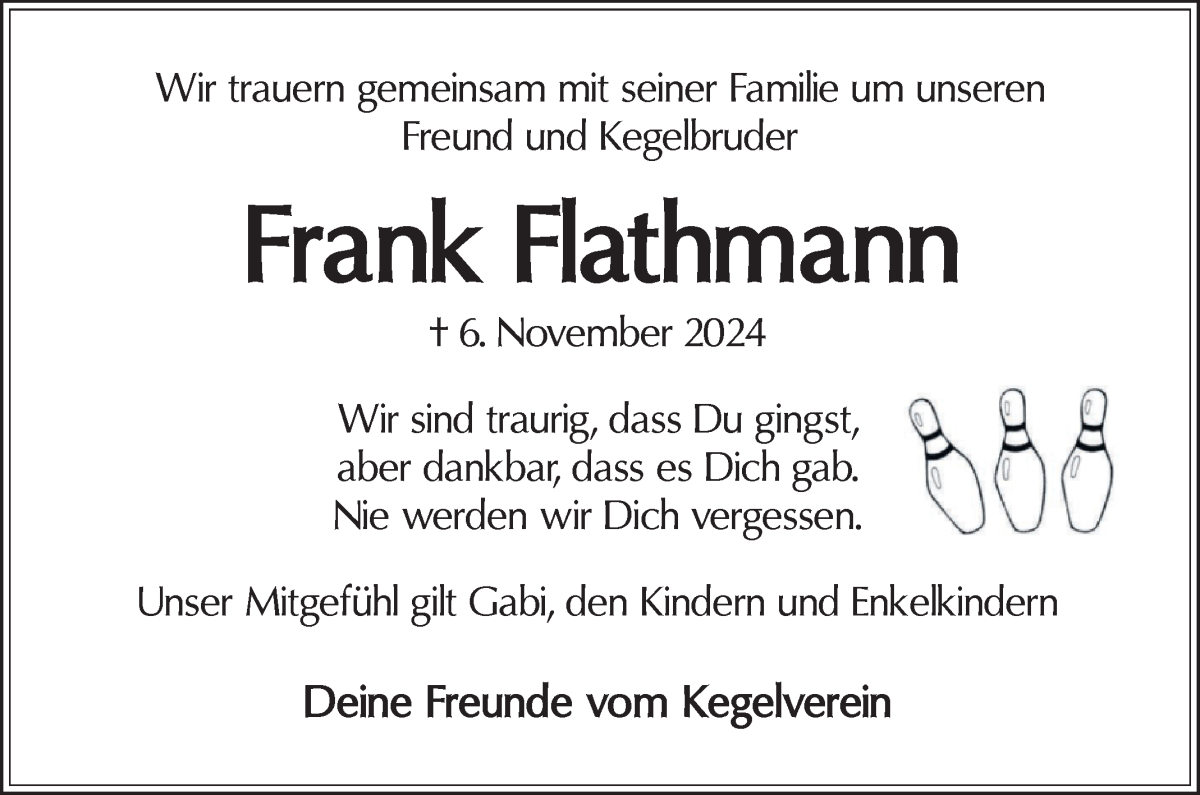 Traueranzeige von Frank Flathmann von Osterholzer Kreisblatt