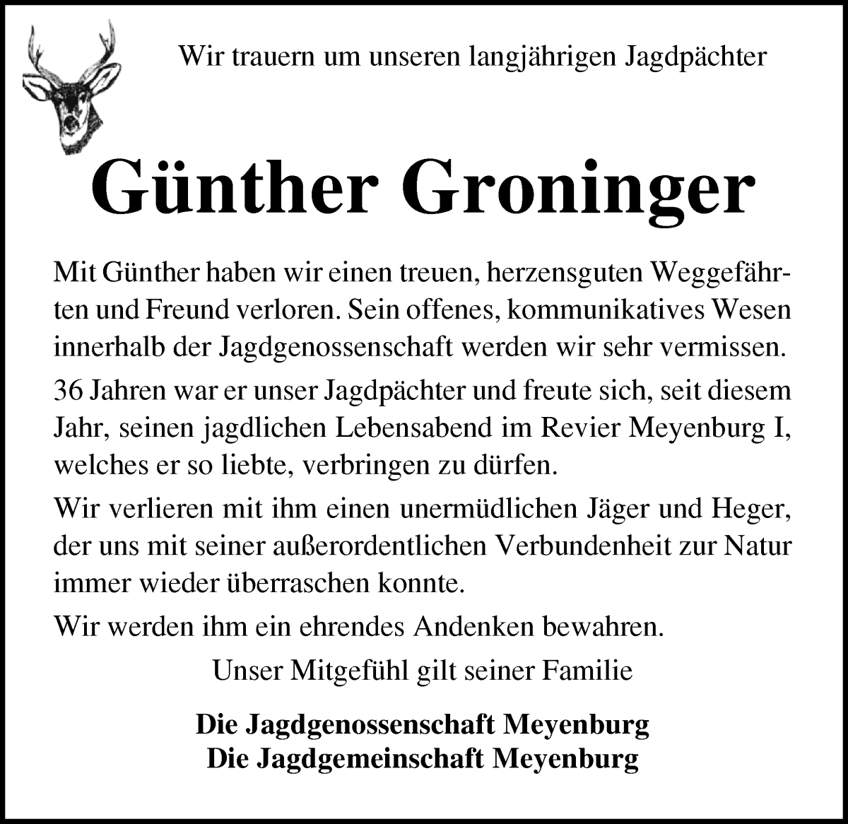 Traueranzeige von Günther Groninger von WESER-KURIER