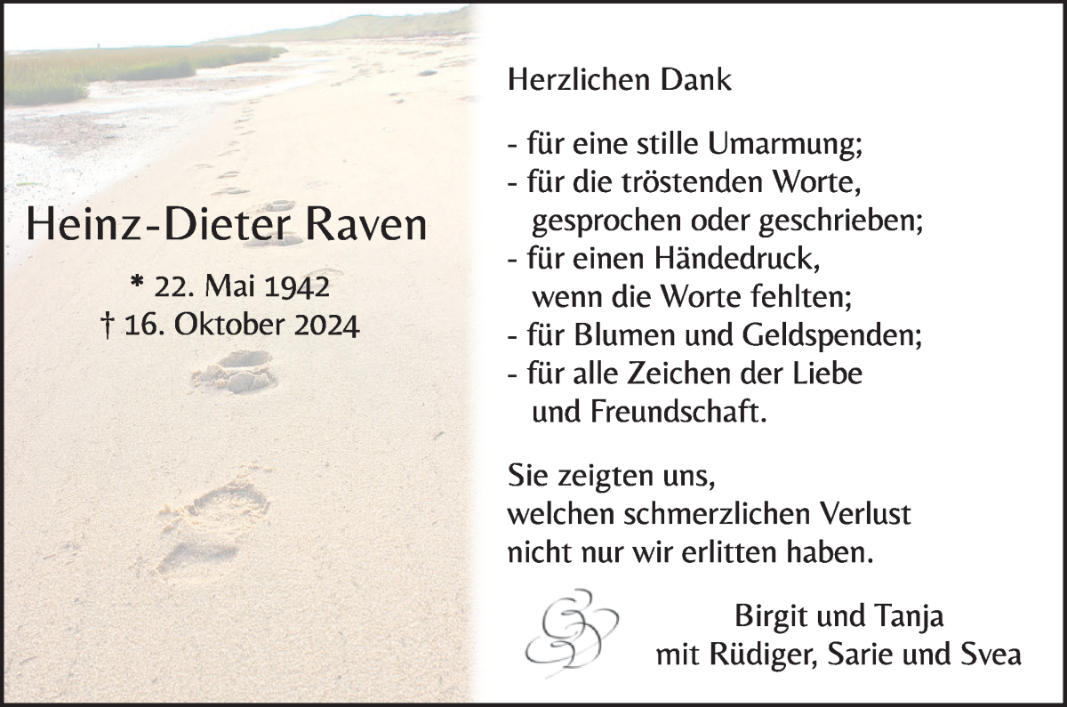 Traueranzeige von Heinz-Dieter Raven von WESER-KURIER