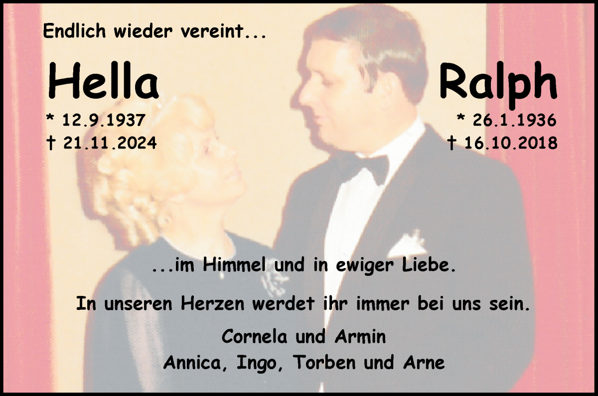 Traueranzeige von Hella und Ralph  von WESER-KURIER