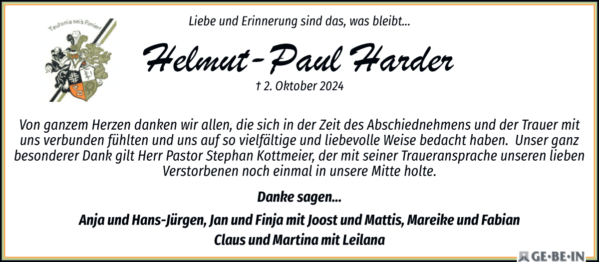 Traueranzeige von Helmut-Paul Harder von WESER-KURIER