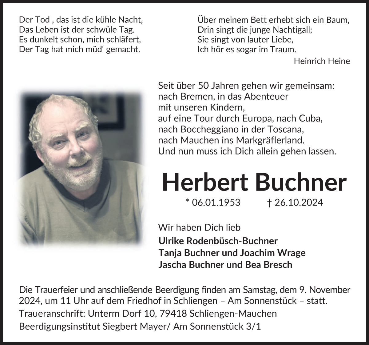 Traueranzeige von Herbert Buchner von WESER-KURIER