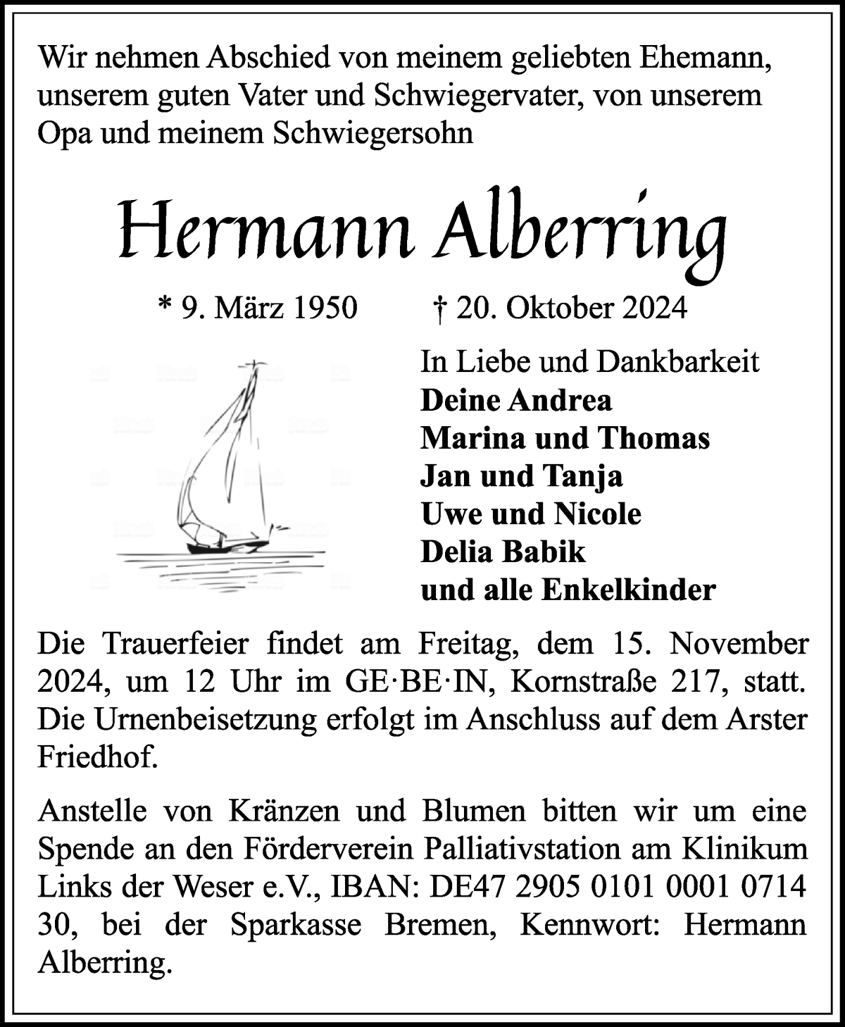 Traueranzeige von Hermann Alberring von WESER-KURIER