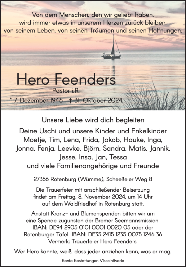 Traueranzeige von Hero Feenders von WESER-KURIER