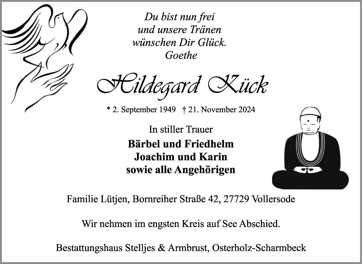 Traueranzeige von Hildegard Kück von Osterholzer Kreisblatt