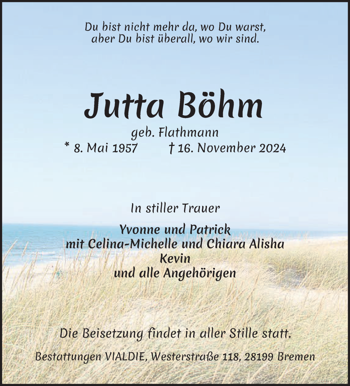 Traueranzeige von Jutta Böhm von WESER-KURIER