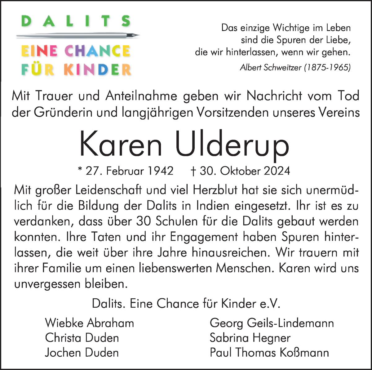 Traueranzeige von Karen Ulderup von WESER-KURIER