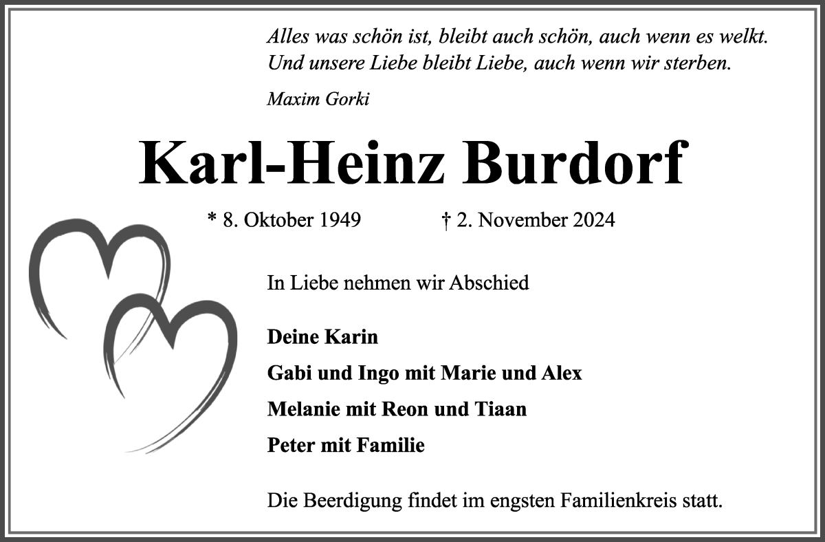 Traueranzeige von Karl-Heinz Burdorf von WESER-KURIER