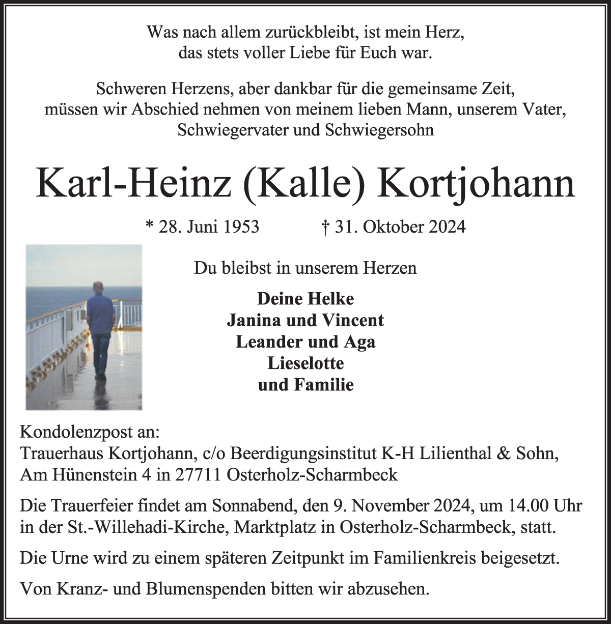 Traueranzeige von Karl-Heinz Kortjohann von Osterholzer Kreisblatt