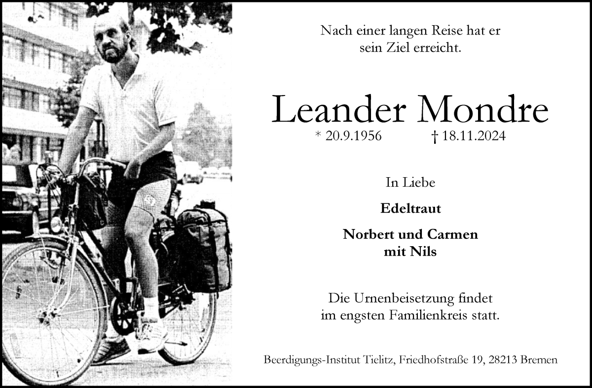 Traueranzeige von Leander Mondre von WESER-KURIER