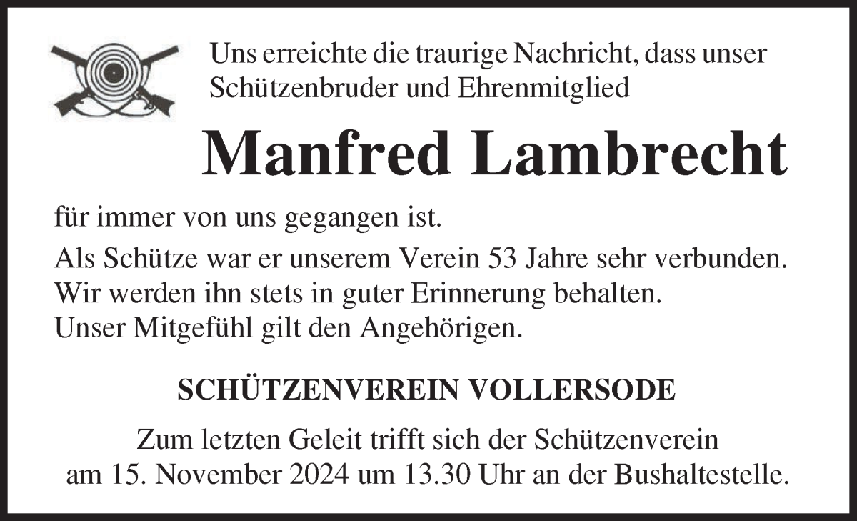 Traueranzeige von Manfred Lambrecht von Osterholzer Kreisblatt