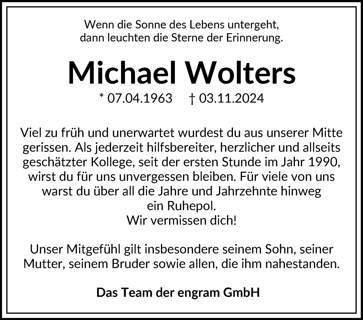 Traueranzeige von Michael Wolters von WESER-KURIER