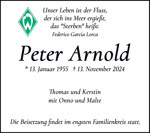 Traueranzeige von Peter Arnold von WESER-KURIER