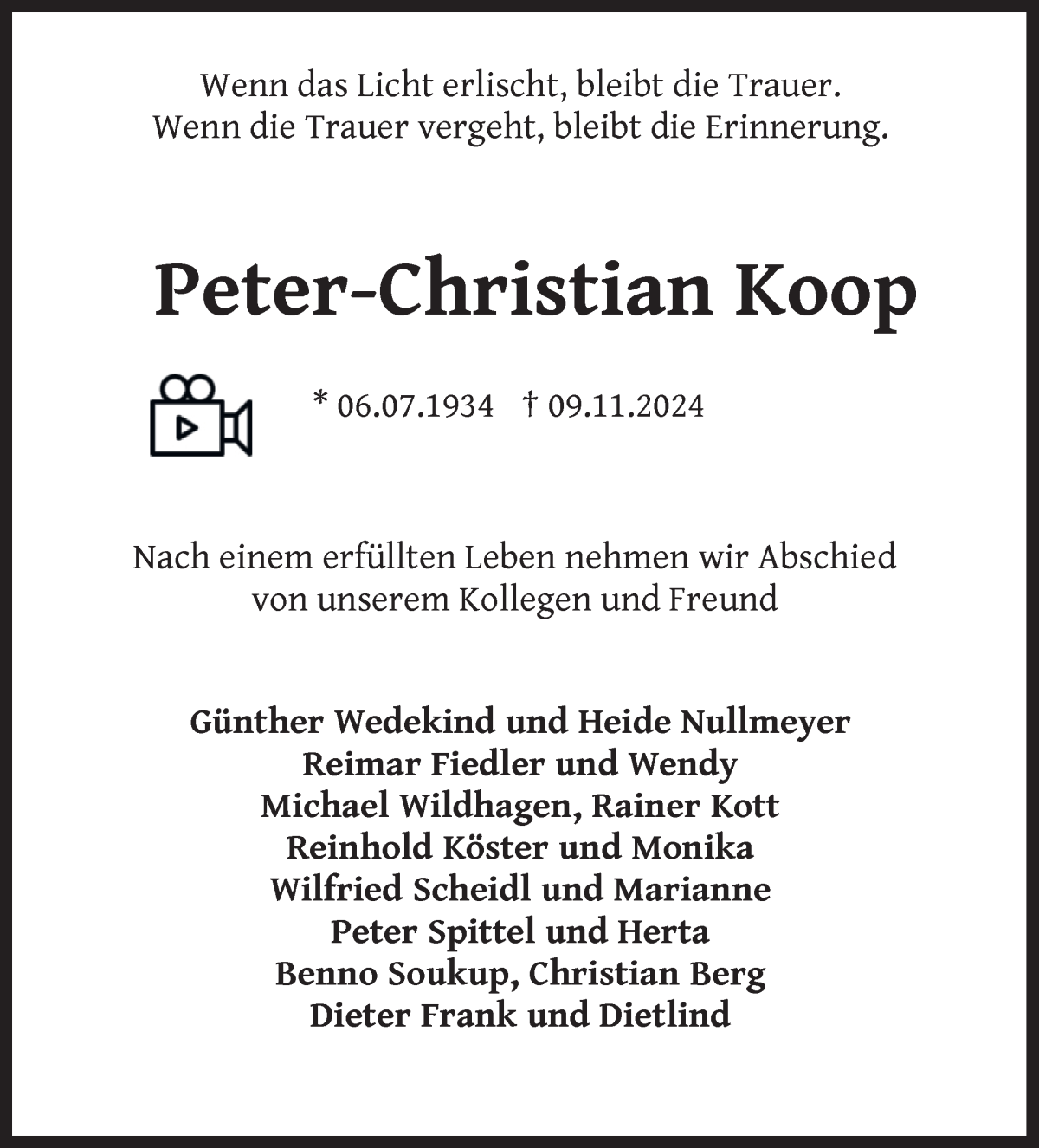 Traueranzeige von Peter-Christian Koop von Achimer Kurier/Verdener Nachrichten