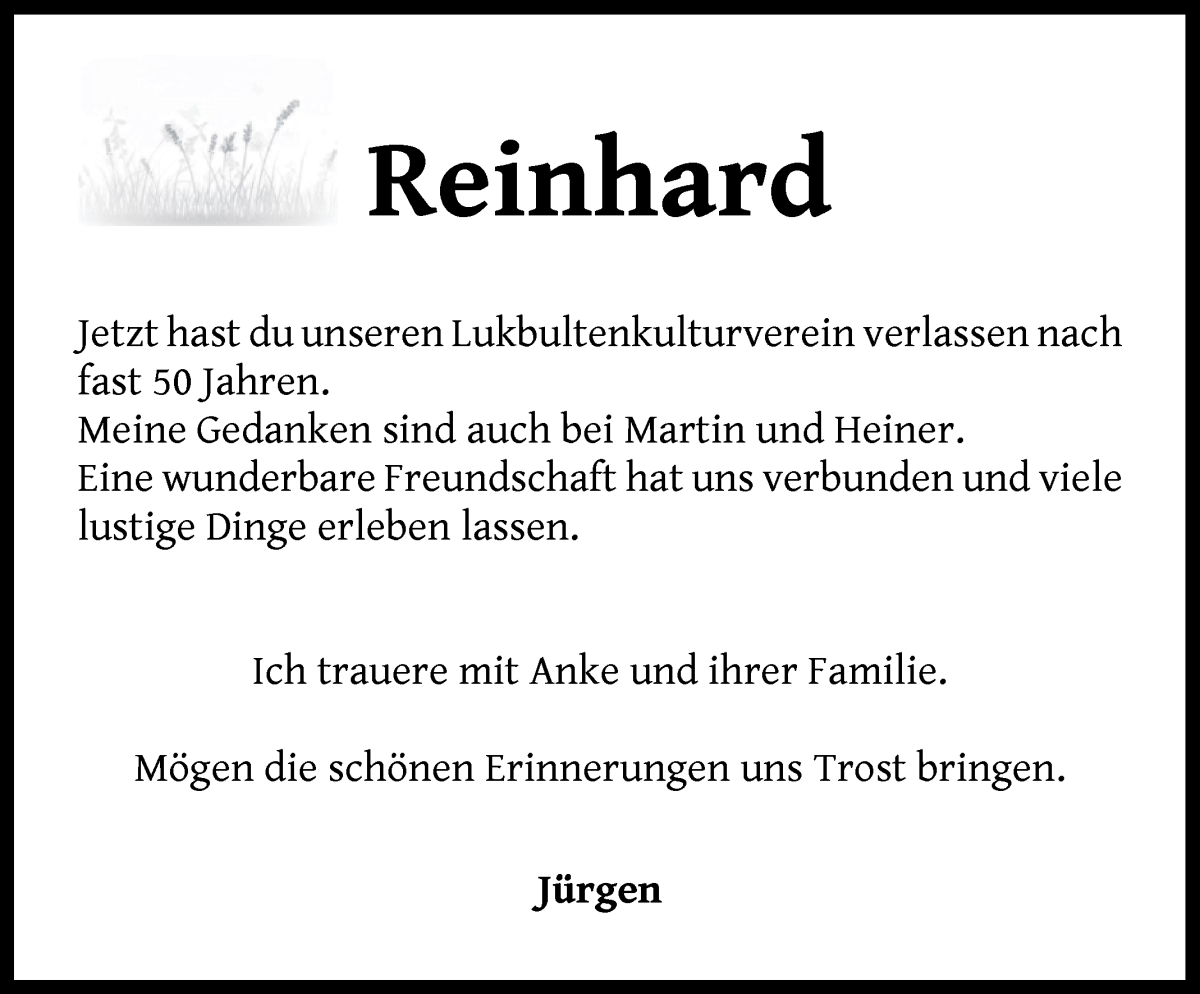 Traueranzeige von Reinhard Garbade von Wuemme Zeitung