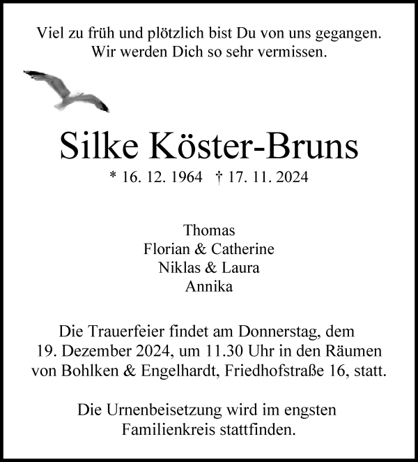 Traueranzeige von Silke Köster-Bruns von WESER-KURIER