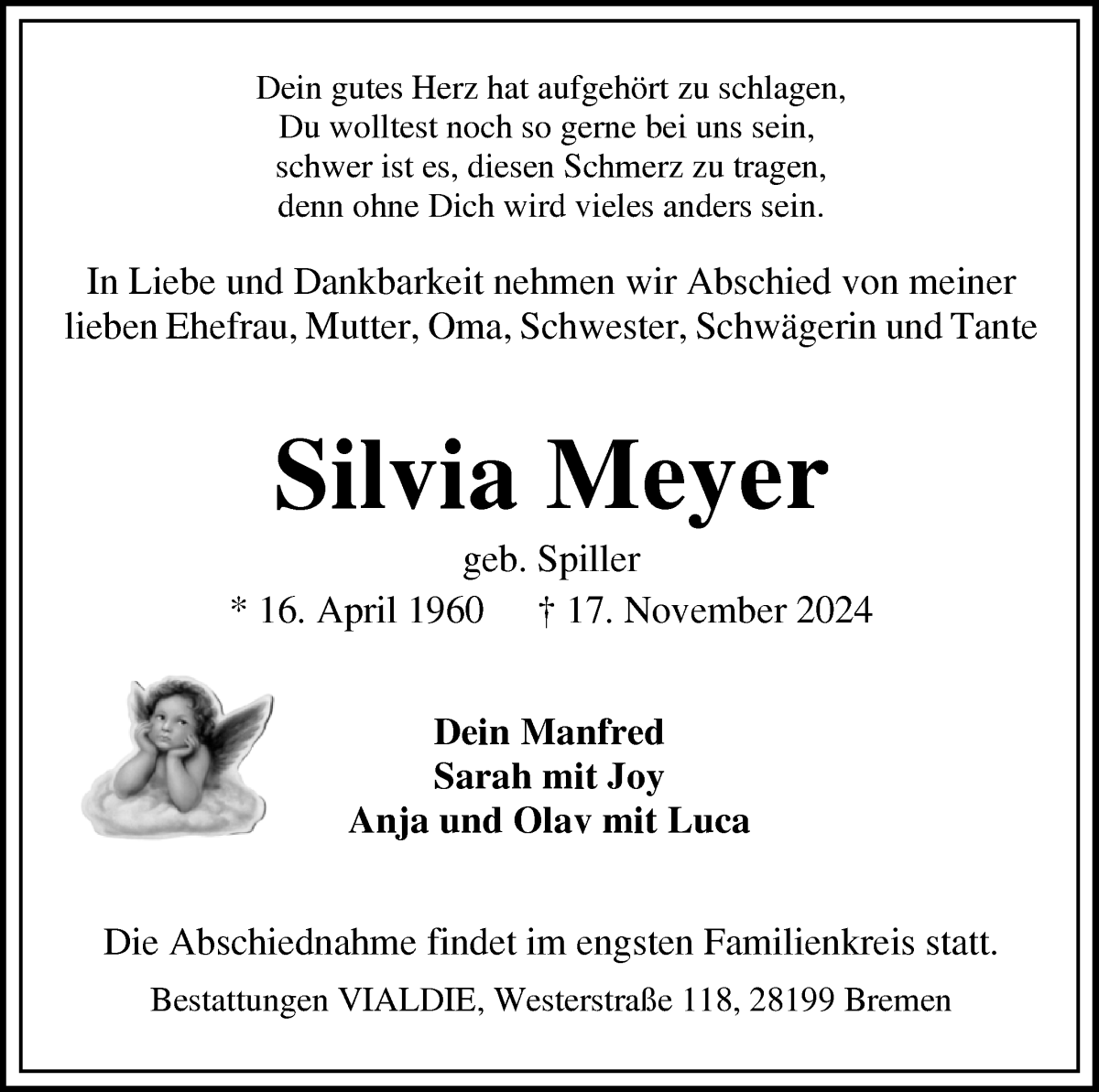 Traueranzeige von Silvia Meyer von WESER-KURIER