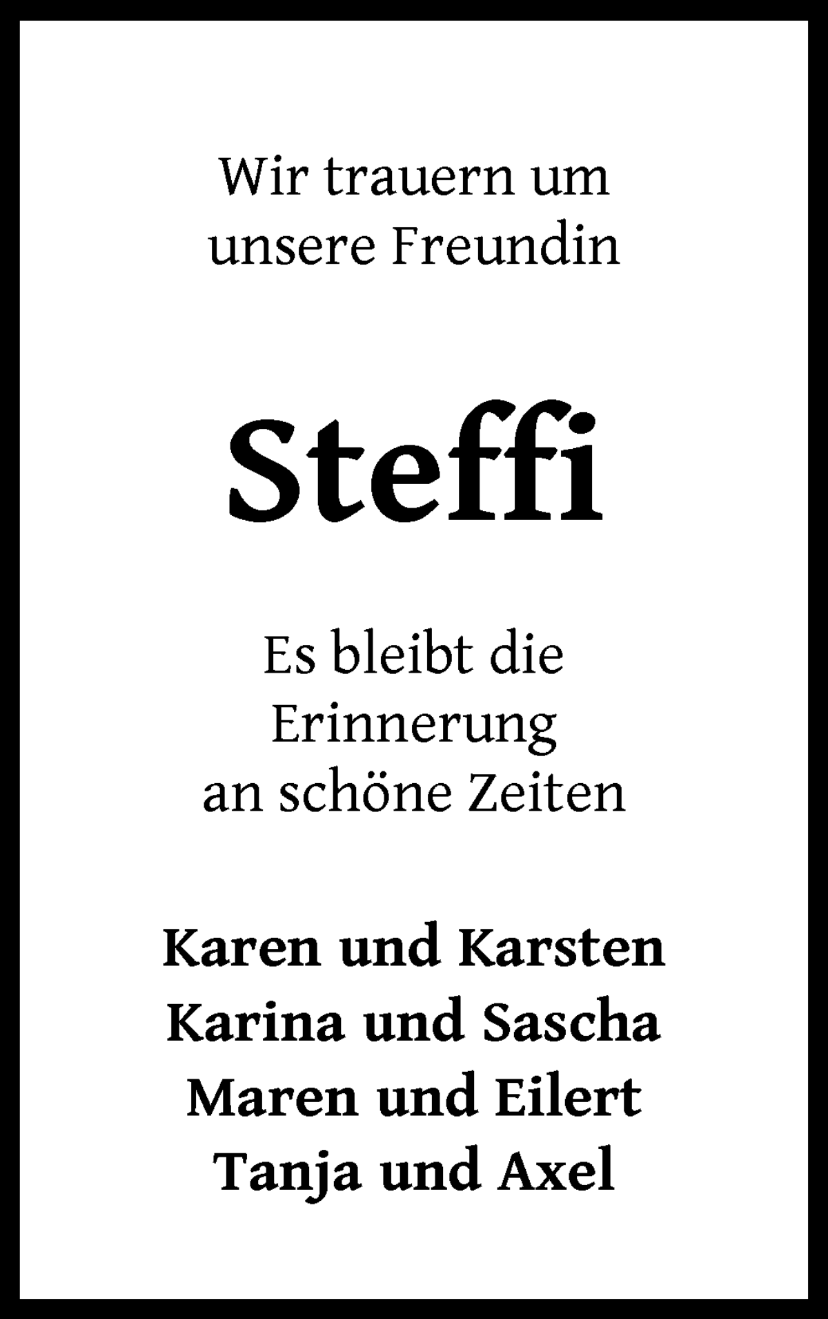 Traueranzeige von Stefanie Rasch von WESER-KURIER