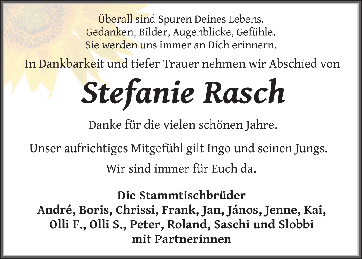 Traueranzeige von Stefanie Rasch von WESER-KURIER