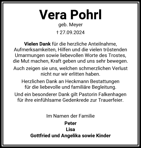 Traueranzeige von Vera Pohrl