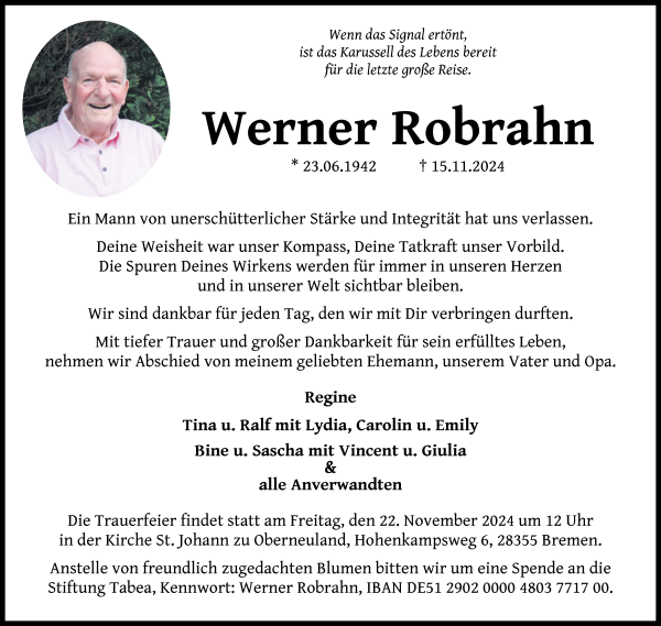 Traueranzeige von Werner Robrahn von WESER-KURIER