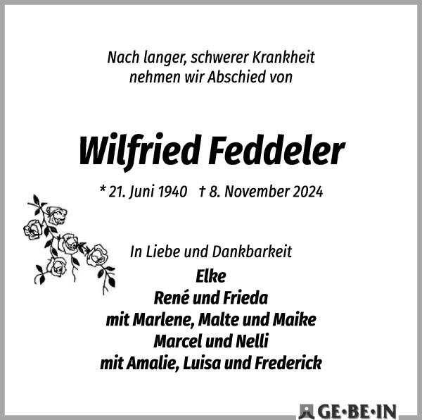 Traueranzeige von Wilfried Feddeler von WESER-KURIER