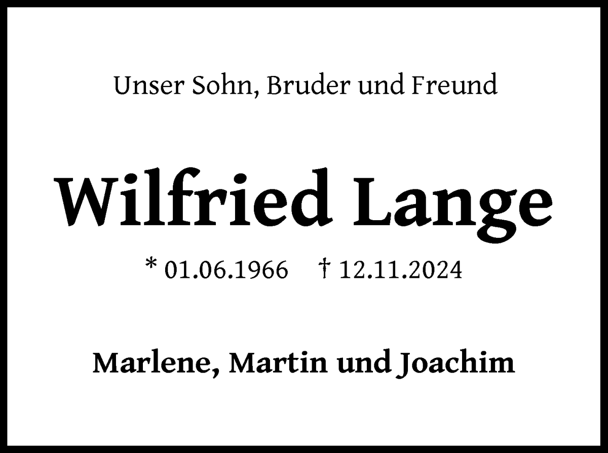 Traueranzeige von Wilfried Lange von WESER-KURIER