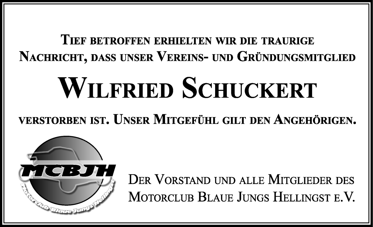 Traueranzeige von Wilfried Schuckert von Osterholzer Kreisblatt