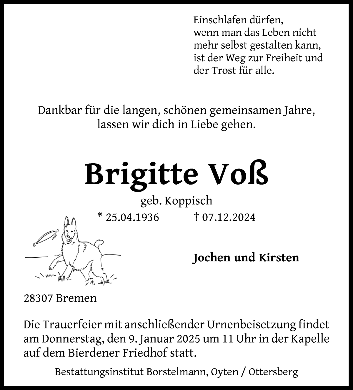 Traueranzeige von Brigitte Voß von WESER-KURIER