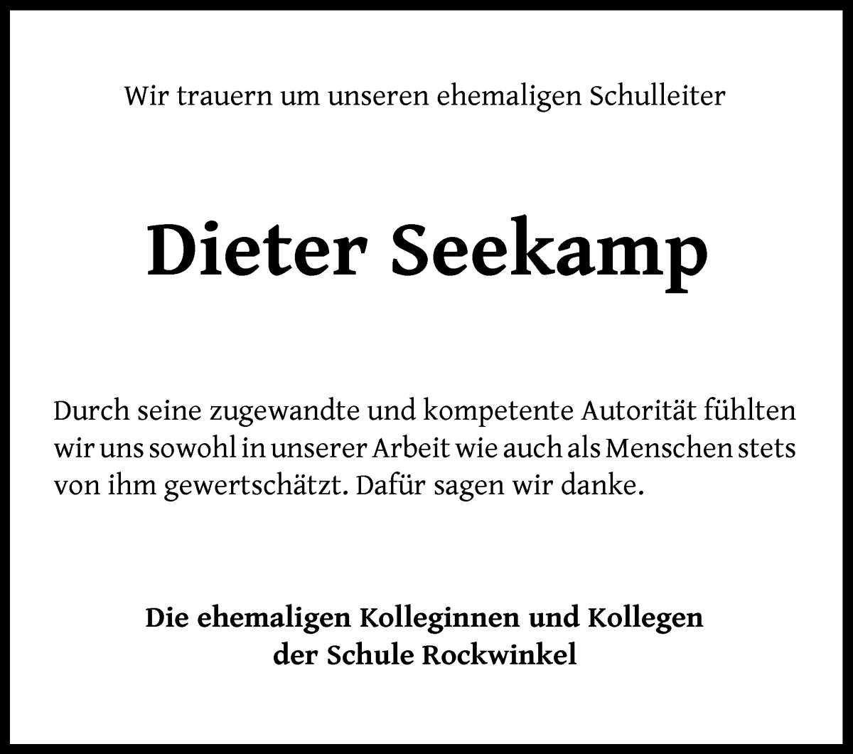 Traueranzeige von Dieter Seekamp von WESER-KURIER