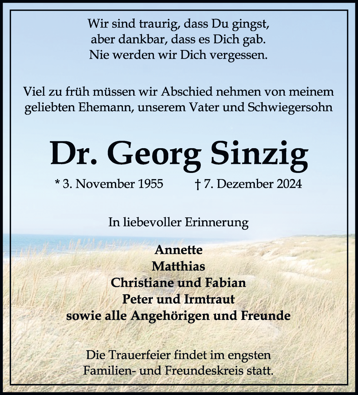 Traueranzeige von Dr. Georg Sinzig von WESER-KURIER