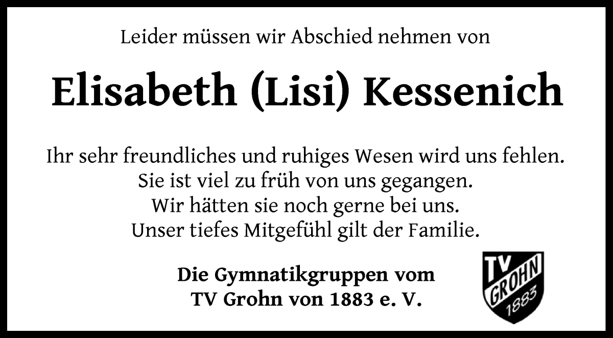 Traueranzeige von Elisabeth (Lisi) Kessenich von Die Norddeutsche