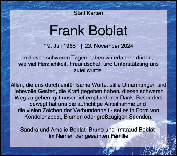 Traueranzeige von Frank Boblat