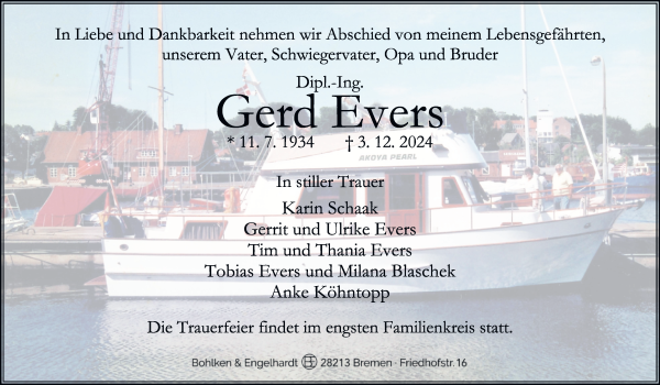 Traueranzeige von Gerd Evers von WESER-KURIER