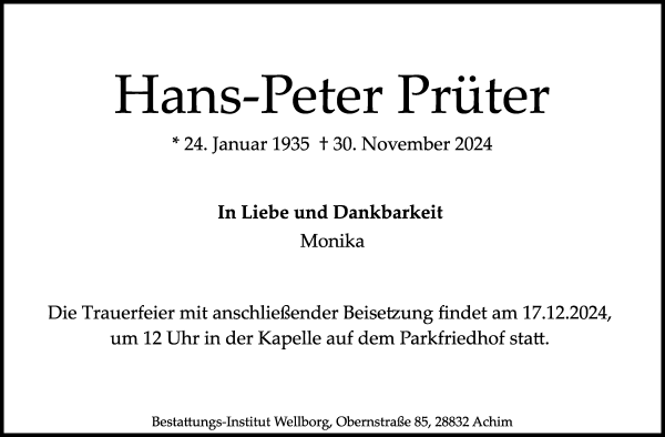 Traueranzeige von Hans-Peter Prüter