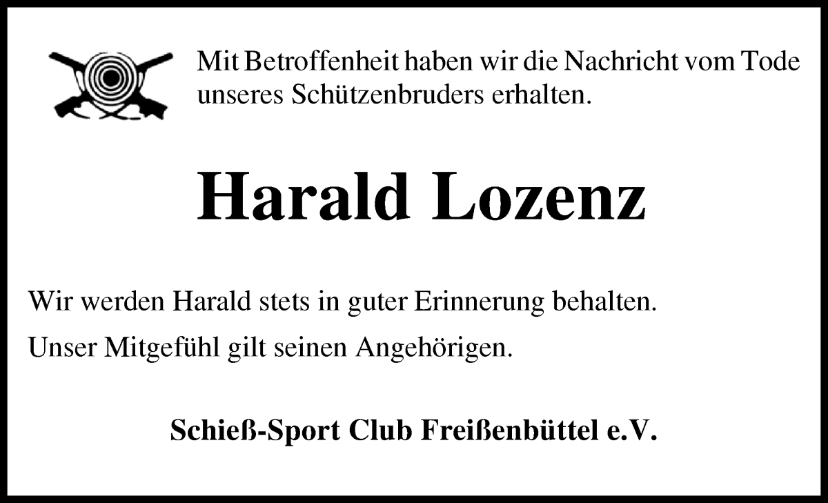 Traueranzeige von Harald Lorenz von Osterholzer Kreisblatt