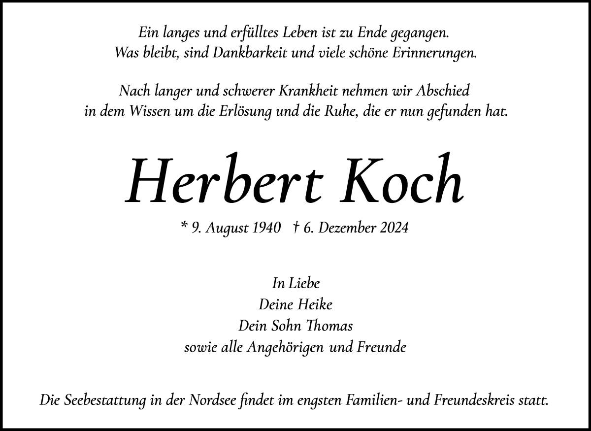 Traueranzeige von Herbert Koch von WESER-KURIER