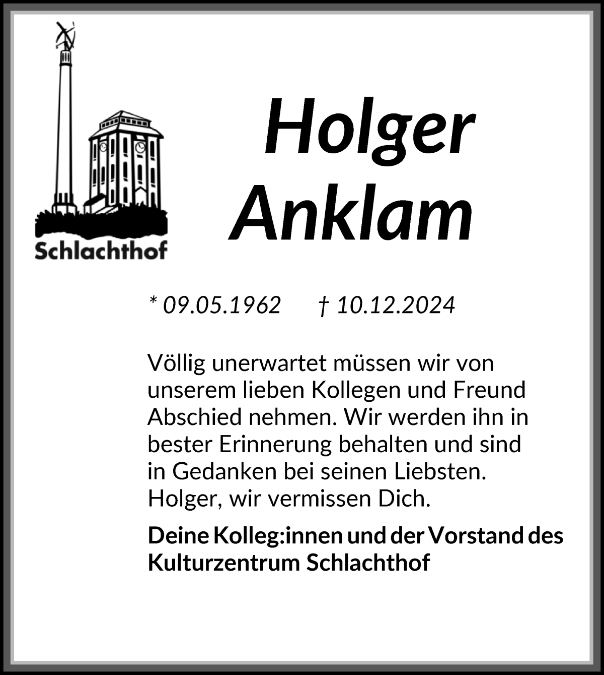 Traueranzeige von Holger Anklam von WESER-KURIER